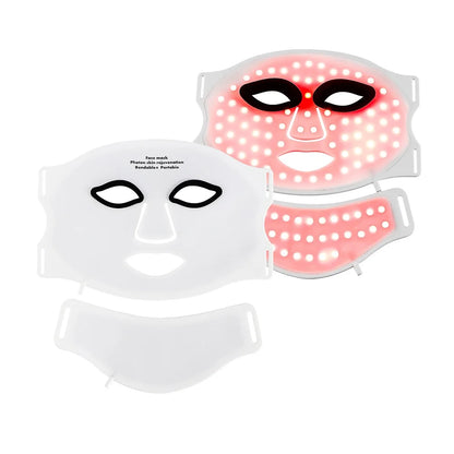 Silicone LED Mask with Neck – 7-Color Photon Red Light & Infrared Therapy, Flexible Wireless Facial Skin Repair Mask