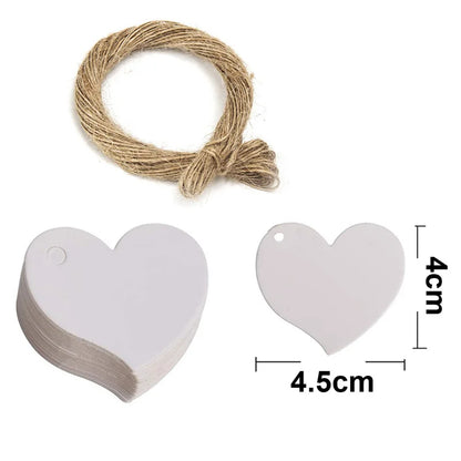 100PCS Hemp Rope & 20m Gilded Hanging Tags – Cowhide Black & White Cardboard Blank DIY Heart & Circle Labels