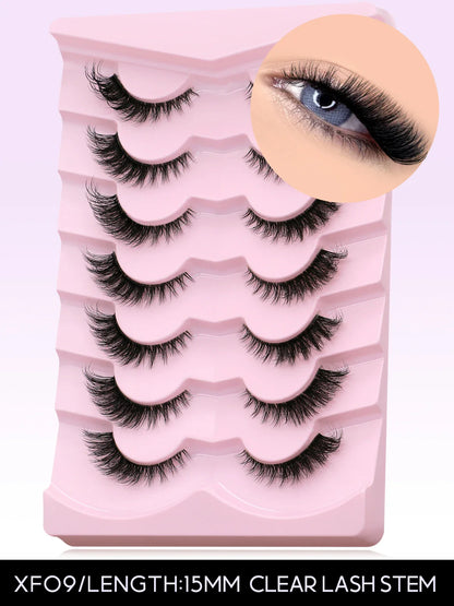 GROINNEYA Cat Eye False Eyelashes – Natural Long Clear Band Winged End Faux Mink Lashes for Eye-Enhancing Makeup