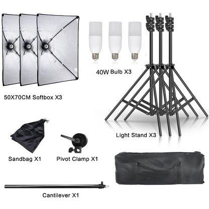30W-40W Photography Softbox Lighting Kit – 50x70CM Continuous Soft Light for Studio and Portrait Shooting