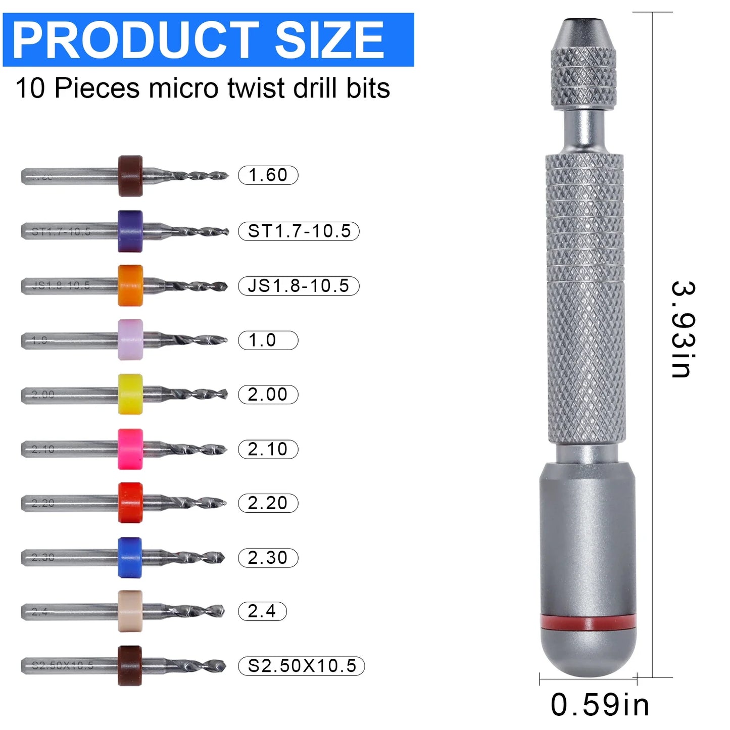 11/21-Piece Needle Vise Set – Hand Twist Drill with Double Bearing and Interchangeable Rotary Bits of Various Sizes