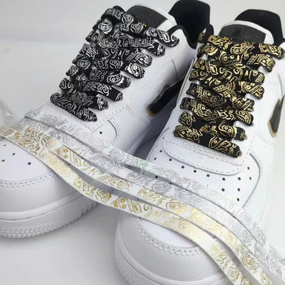 Gilding Flat Shoe Laces - Cashew Flower Hand-Painted Shoelaces for Sneakers, Basketball & Tennis Shoestrings