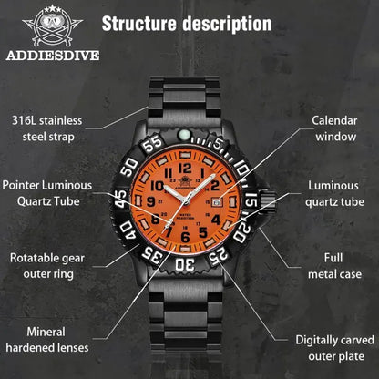 Addies Men's Military Watch - Luminous, Multi-Functional Quartz with Nylon & Steel Strap, Waterproof Outdoor Sports Watch