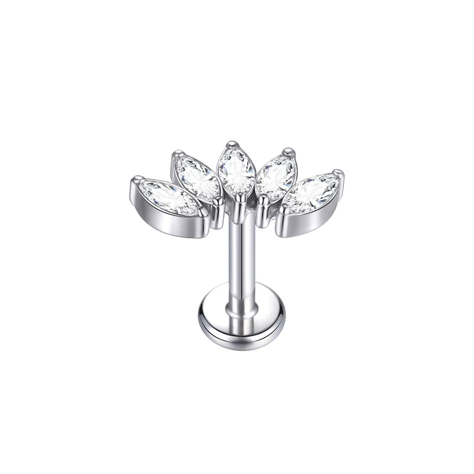 Titanium CZ Tragus & Helix Stud – Internally Threaded Labret Lip Ring Piercing Earring (1PC)
