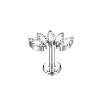 Titanium CZ Tragus & Helix Stud – Internally Threaded Labret Lip Ring Piercing Earring (1PC)