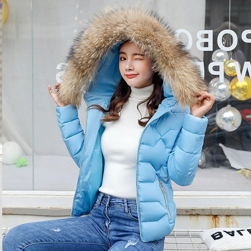 2025 Women’s Autumn Winter Short Cotton Coat – Large Size Padded Parka with Fur Collar, Warm Casual Jacket