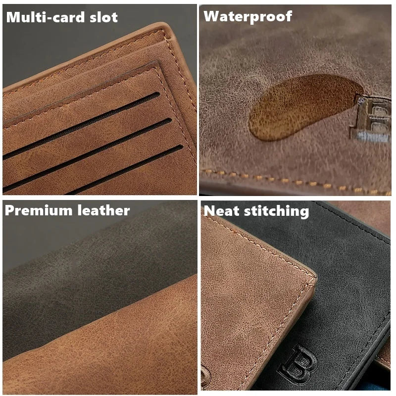 Retro Men’s Leather Wallet – Slim Money Purse with Coin Bag & Zipper, Stylish Dollar Design