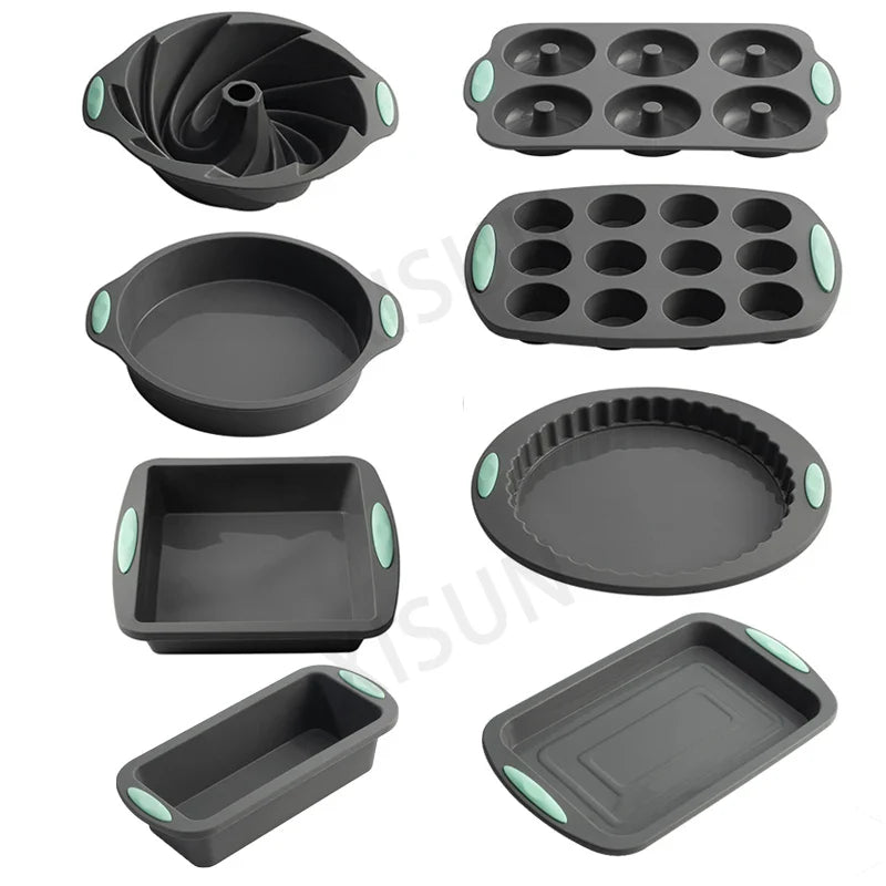 Heat Resistant Silicone Bakeware Set - Loaf, Bread, Muffin, Donut, and Cake Baking Tray Oven Pan Set