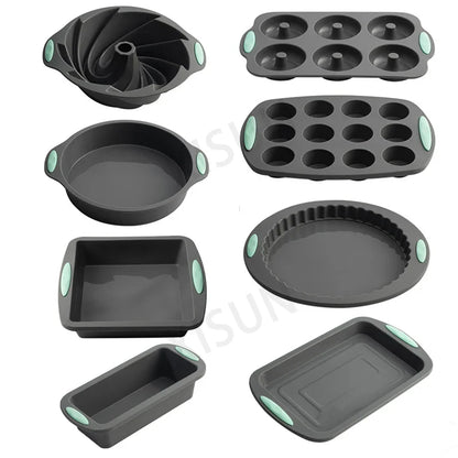 Heat Resistant Silicone Bakeware Set - Loaf, Bread, Muffin, Donut, and Cake Baking Tray Oven Pan Set