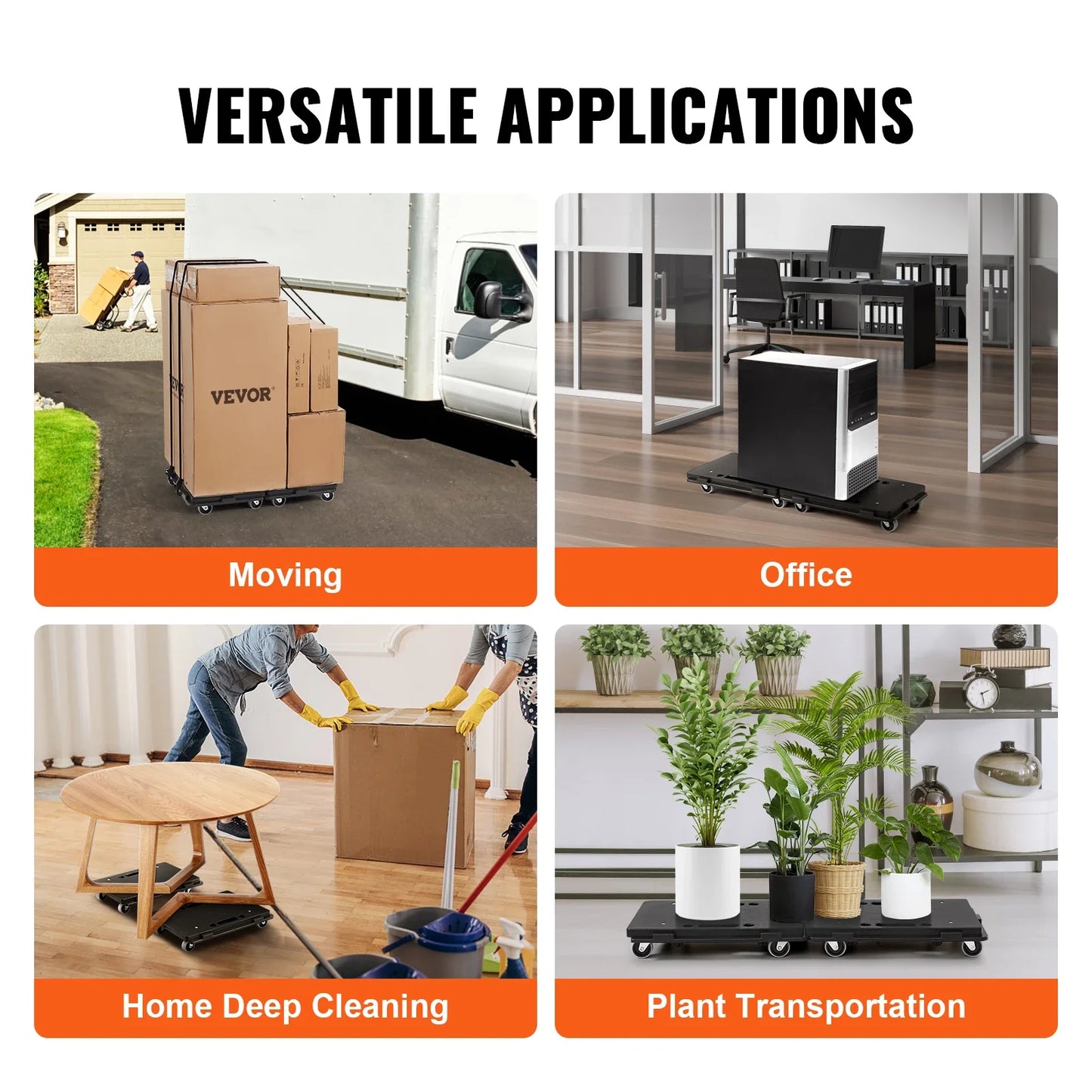 VEVOR 2-Pack Furniture Mover Trolley – 500lb Capacity Each, 4-Wheel Flat Dolly Cart for Industrial Machinery