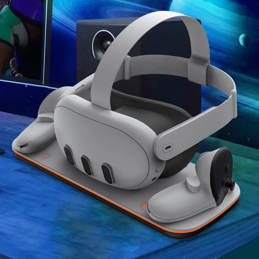 VR Headset Controller Charging Dock for Meta Quest 3 — Cradle with 2 Rechargeable Batteries & USB-C Cable