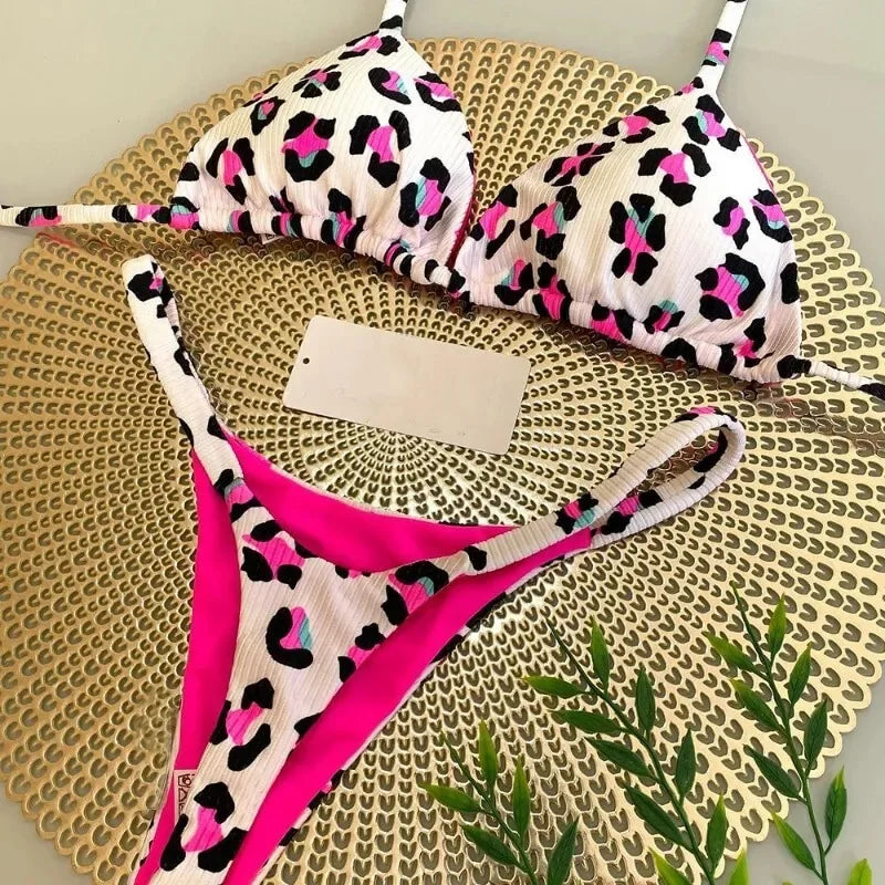 Women’s Bikini Split Print Swimwear – Sexy G-String Beach Set for Summer Holiday & Vacation Wear