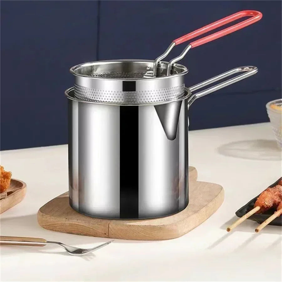 Stainless Steel Mini Fryer – Household Oil Pot with Filter for French Fries & Chicken Wings