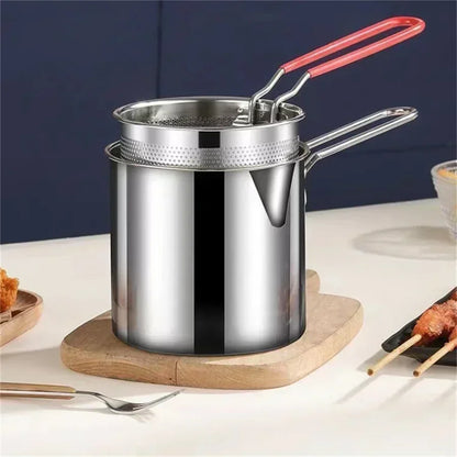 Stainless Steel Mini Fryer – Household Oil Pot with Filter for French Fries & Chicken Wings