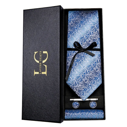 Hi-Tie Luxury Paisley Teal Green Tie Set - Men’s Classic Necktie with Handkerchief & Cufflinks Gift Box for Wedding & Formal Wear