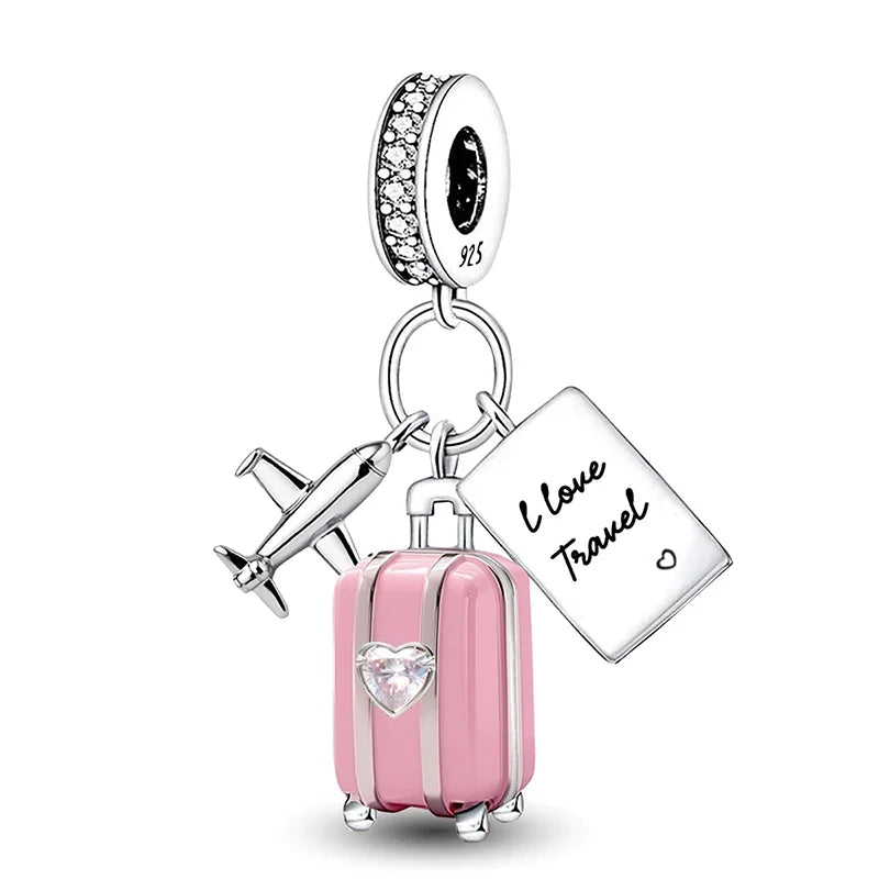 925 Sterling Silver Pink Heart Charm - Zircon Love Pendant Bead for DIY Bracelets, Bangles & Women’s Jewelry