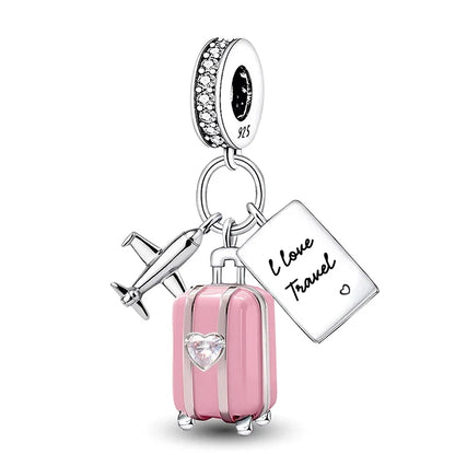 925 Sterling Silver Pink Heart Charm - Zircon Love Pendant Bead for DIY Bracelets, Bangles & Women’s Jewelry