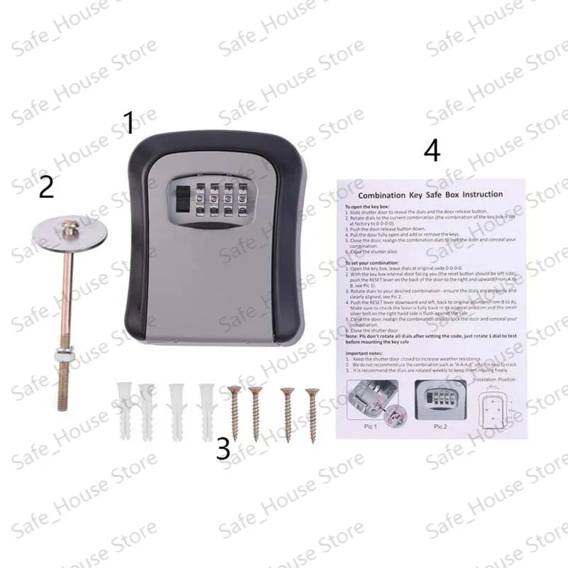 Wall-Mounted Key Lock Box with 4-Digit Code - Keyless Security Safe for Home and Office, Secret Key Storage Organizer