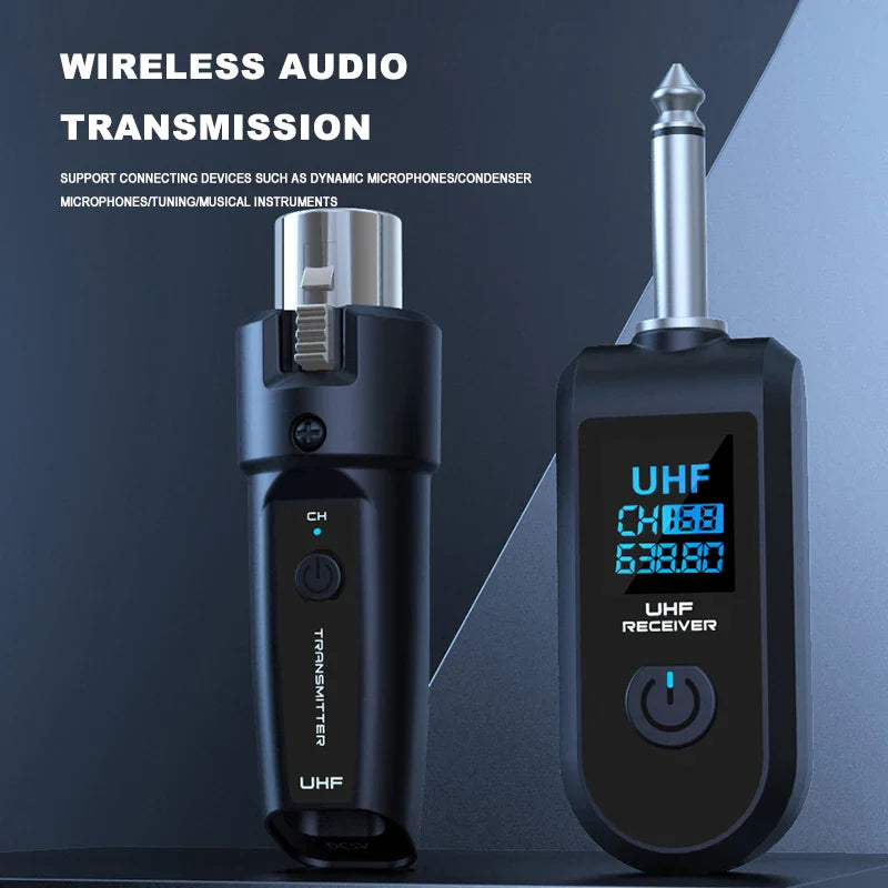 BOMGE UHF XLR Wireless Microphone Adapter System – Transmitter & Receiver for Dynamic Microphone, Guitar, Audio Mixer & PA System