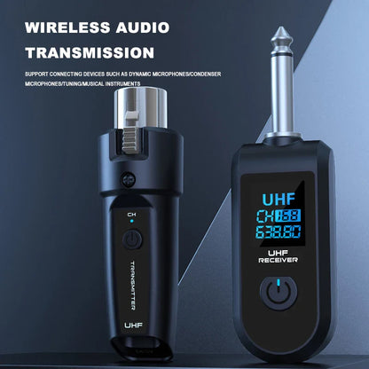 BOMGE UHF XLR Wireless Microphone Adapter System – Transmitter & Receiver for Dynamic Microphone, Guitar, Audio Mixer & PA System