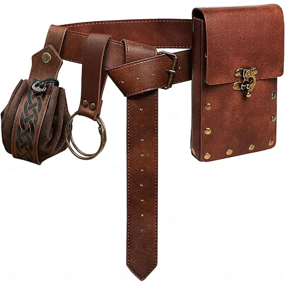 Medieval Cosplay Leather Belt Set – Copper Coin Waist Bag for Renaissance Dress, Steampunk Role-Playing & Halloween Costume