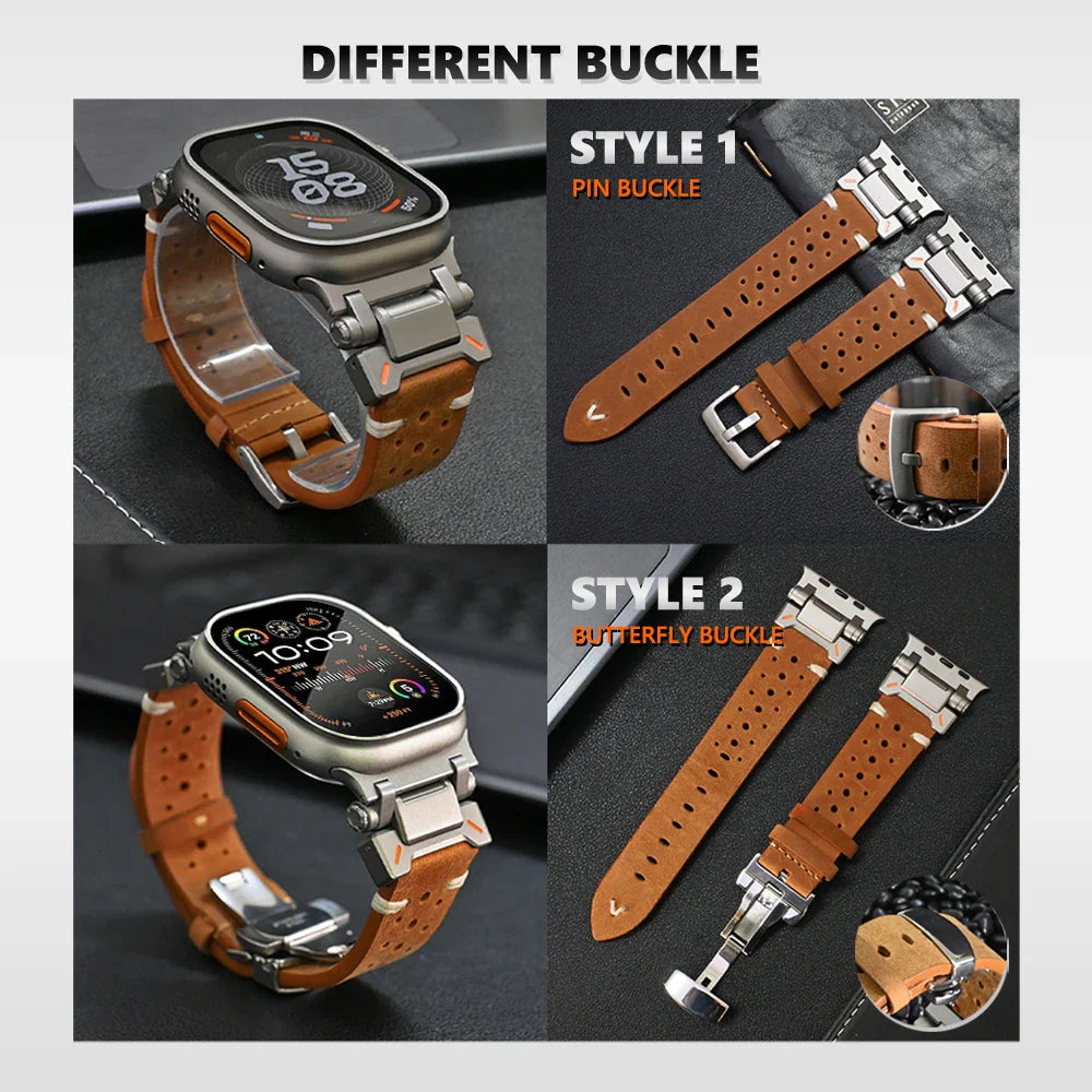 Luxury Leather Band for Apple Watch Ultra 2 – 49mm, Series 9, 8, 7, 45mm, Correa Strap for iWatch 6, 5, 4, SE, 3, 44mm, 42mm