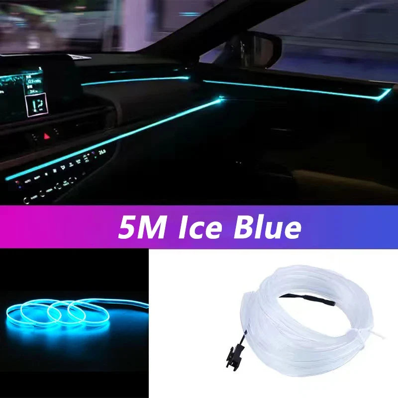 5M Car Interior LED Strip Light - USB Flexible Neon Ambient Lighting for Auto DIY Decoration