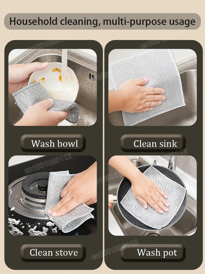 Magic Cleaning Cloth: Kitchen Dishwashing Towel with Metal Steel Wire – Ultimate Dish and Pot Cleaning Tool