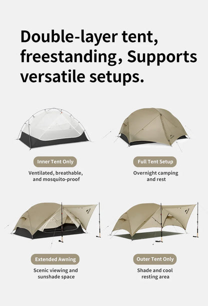 Naturehike Mongar UL Hiking Tent – 1-2 Person Ultralight Waterproof 15D Nylon Backpacking Tent