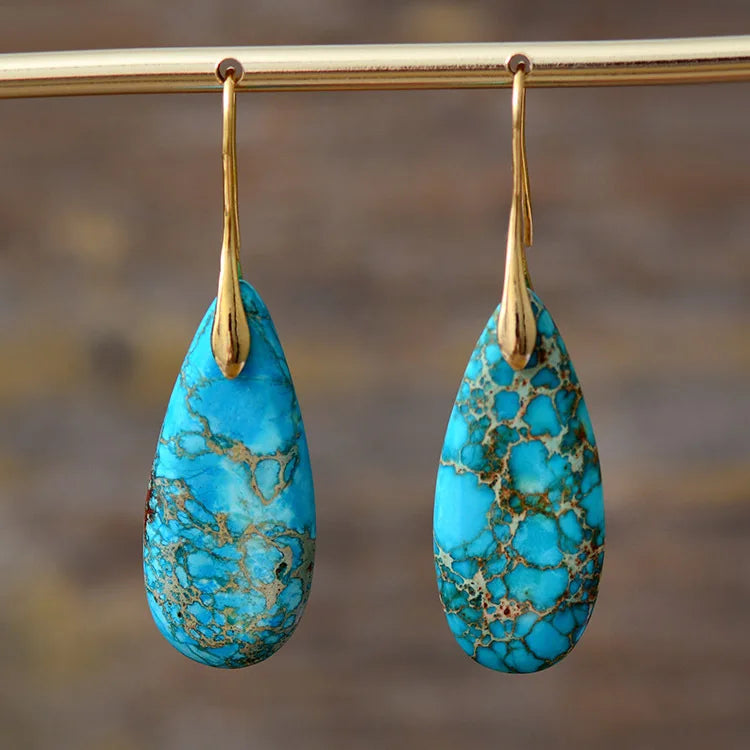 Bohemian Natural Stone Geometric Earrings - Luxury Emperor Stone Pendant Jewelry for Women