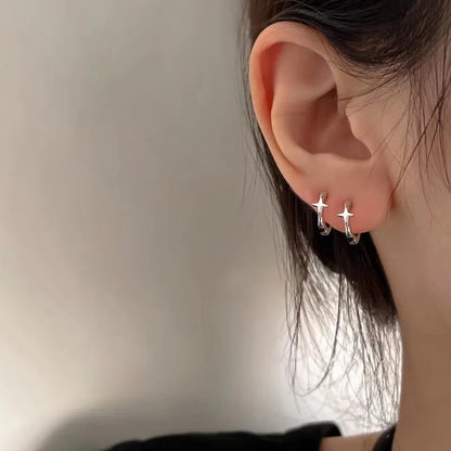 PANJBJ925 Sterling Silver Hoop Earrings - Frosted Geometric Design Fashion Jewelry Gift for Women
