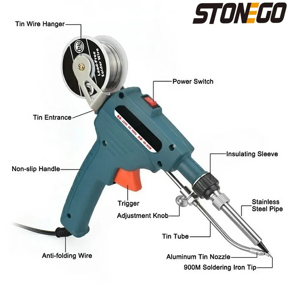 STONEGO Handheld Electric Soldering Iron — Automatic Tin Feeding Welding Repair Tool 110V/220V