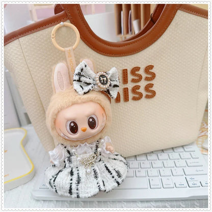 Labubu Doll Accessories — 17cm Luxury Woolen Shawl Suit & Skirt Set with Messenger Bag & Loafers