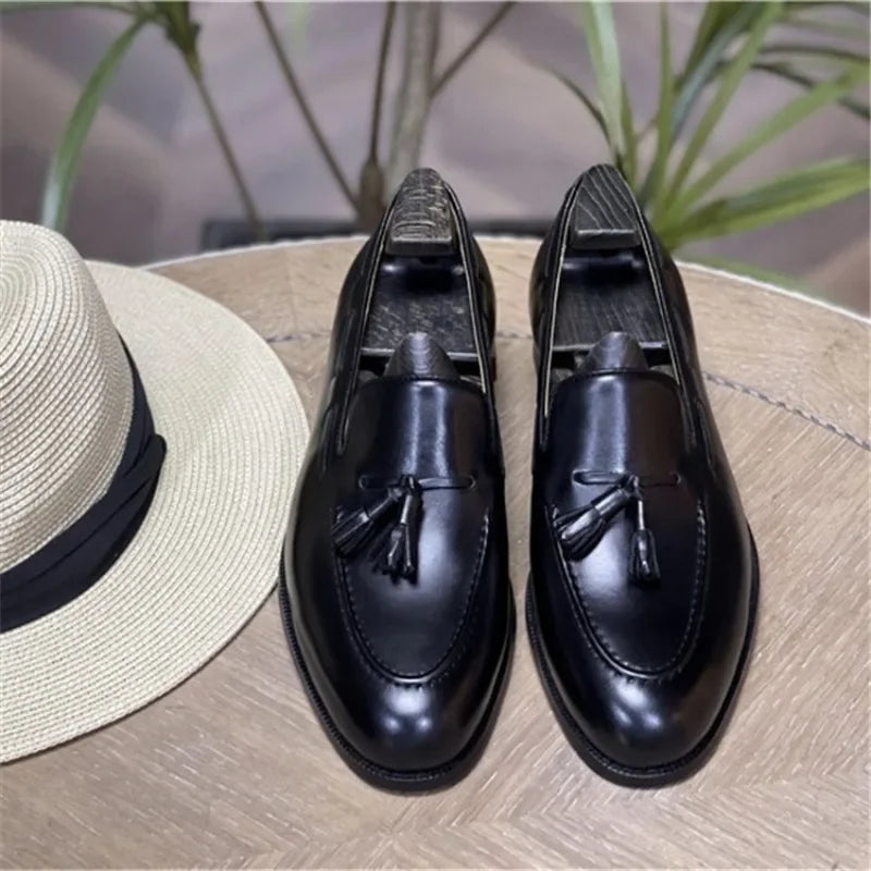 Men’s Genuine Leather Tassel Loafers - Vintage Slip-On Casual Social Dress Shoes Size 37-45