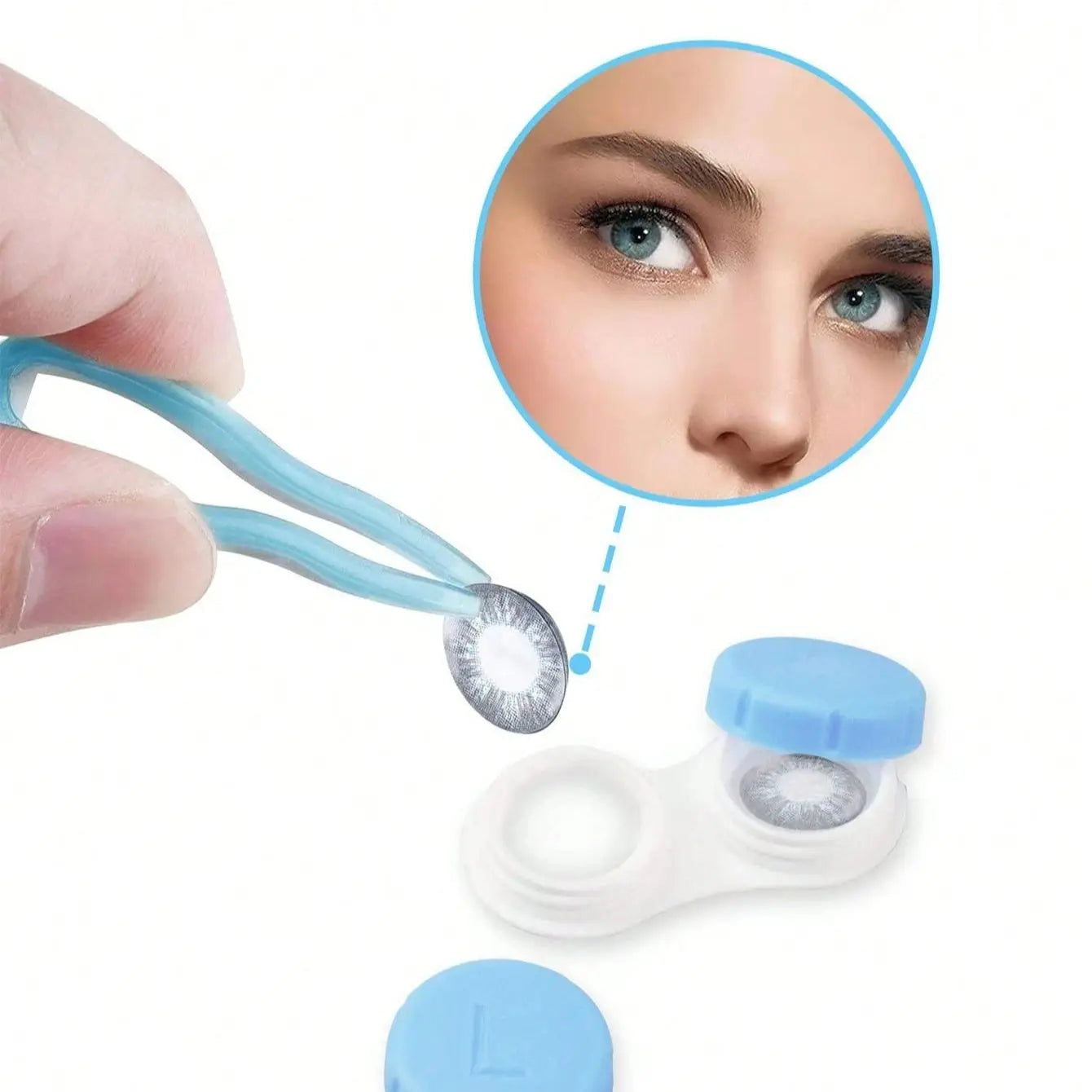Mini Portable Contact Lens Case Kit – Solid Color Storage Box with Tweezer & Suction Stick Travel Holder
