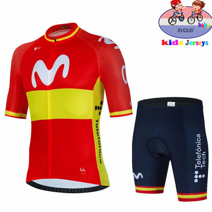 Kids Cycling Jersey Set - Baby Movistar Team Style Road Bike Shirt and Pants Suit for Boys and Girls MTB Riding