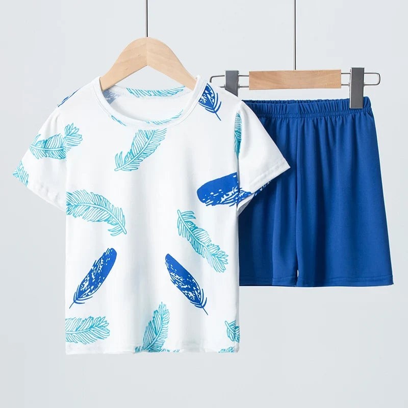 Kids' 2-Piece Summer Outfit Set - Cute Short Sleeve Top and Shorts for Boys & Girls