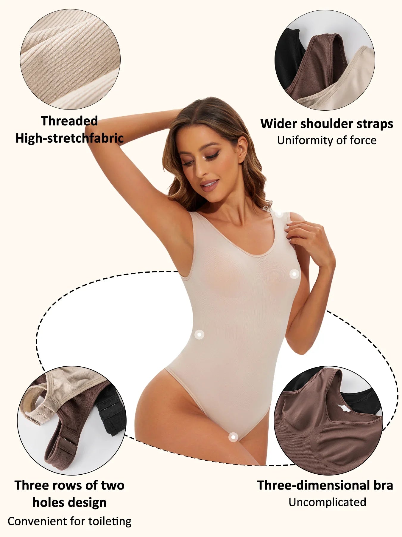 Women’s Seamless Shapewear Bodysuit – Light Tummy Control Thong Body Shaper Slimming Flat Belly Open Crotch Underwear