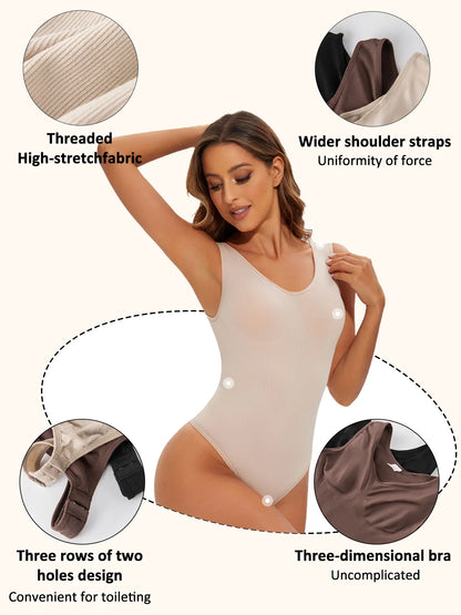 Women’s Seamless Shapewear Bodysuit – Light Tummy Control Thong Body Shaper Slimming Flat Belly Open Crotch Underwear