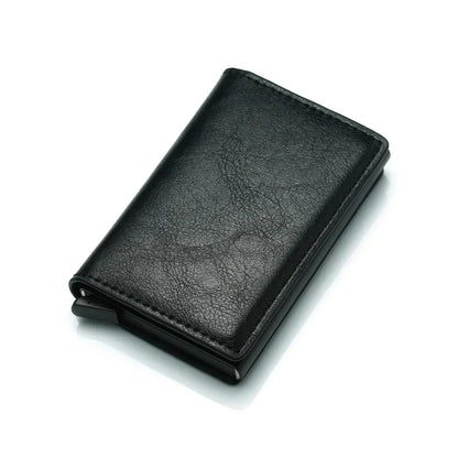 Carbon Fiber Credit Card Holder Wallet for Men - RFID Slim Pop-Up Metal Minimalist Case, Black