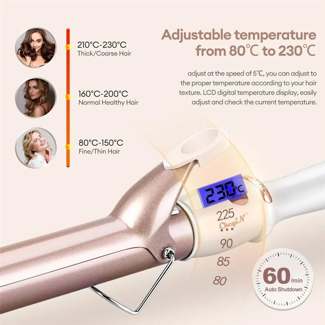 CkeyiN 32mm/38mm Electric Hair Curler – Professional Ceramic Curling Iron with Adjustable Temperature for Women