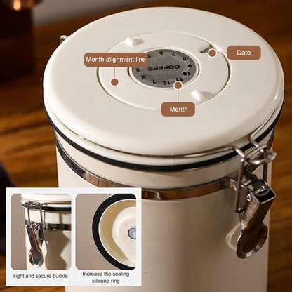 Stainless Steel Vacuum-Sealed Coffee Beans Jug – Airtight Portable Grain Storage Container for Kitchen