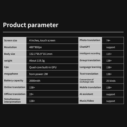 S85 Pro Language Translator Device - 138 Languages, 4-inch Screen, Voice & Video Recording, Offline Translation, 8GB Storage & 2000mAh Battery