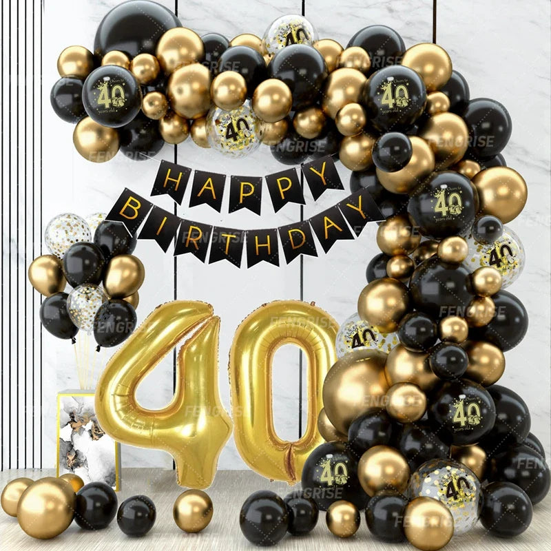 Black and Gold Balloon Garland Arch Kit - Confetti Latex Balloons for Happy 18th, 30th, 40th, 50th Birthday Party Decor and Adult Anniversaries