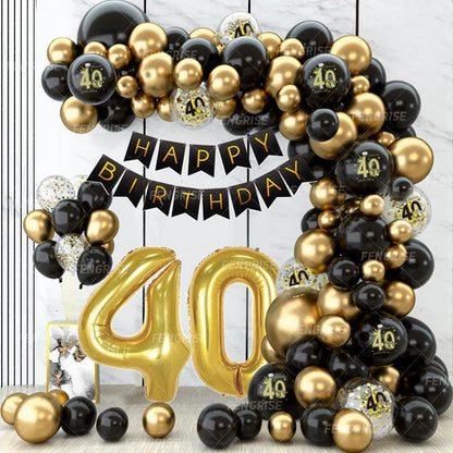 Black and Gold Balloon Garland Arch Kit - Confetti Latex Balloons for Happy 18th, 30th, 40th, 50th Birthday Party Decor and Adult Anniversaries