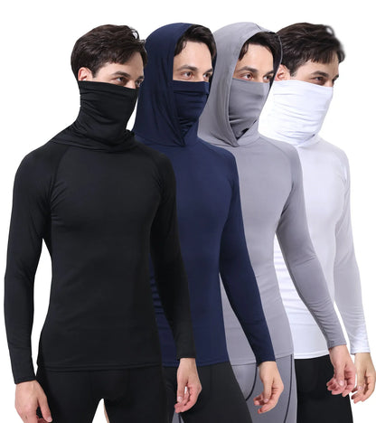 Men’s UPF50+ Athletic Hoodie Long Sleeve – UV Sun Protection Fishing Shirt with Built-In Face Mask & Stretch Fit