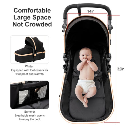High-Quality 3-in-1 Newborn Baby Stroller — Lightweight Folding Cart with Comfort Seat & ISOFIX Safety