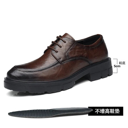 Men’s Cow Leather Dress Shoes with Platform Heel - British Style Casual Wedding & Groom Shoes, Breathable Fashion Formal Footwear