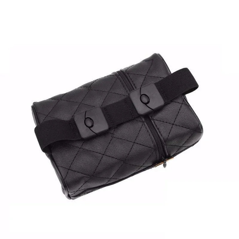 Checkered Leather Car Tissue Box – Solid Color, Wear-Resistant Sunshade Hanging Bag with Buckle Strap, Easy Installation