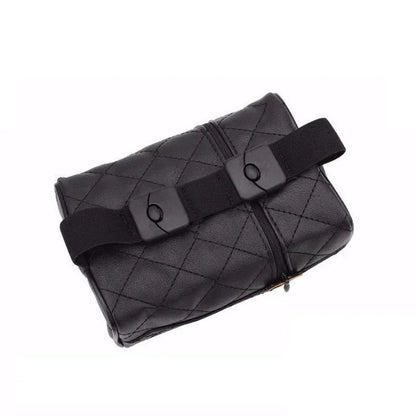 Checkered Leather Car Tissue Box – Solid Color, Wear-Resistant Sunshade Hanging Bag with Buckle Strap, Easy Installation